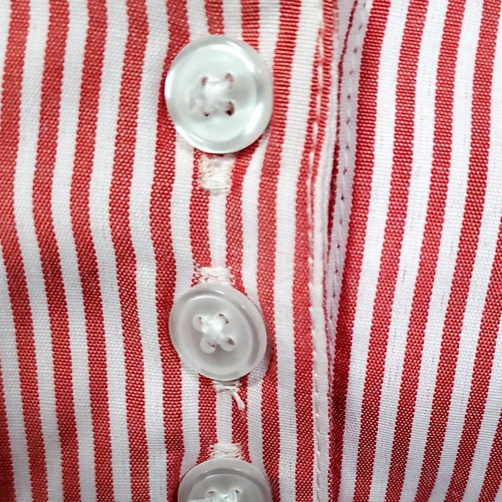 New red white pinstriped ruffle high low top Large - Picture 12 of 13